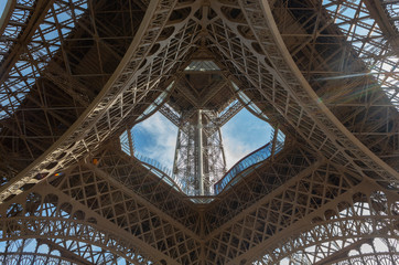 The Eiffel Tower, (looking upwards) Paris, France