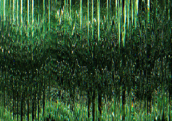 Digital glitch. Transmission error. Green pixel vibration pattern overlay.