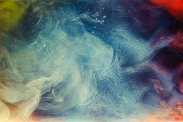 Smoke cloud. Fantasy sky. Multicolor glitter fume. Abstract art background.