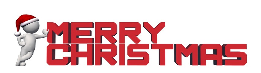 Long Christmas Banner - 3D Merry Christmas lettering and 3D people - red - isolated on white background - 3D rendering