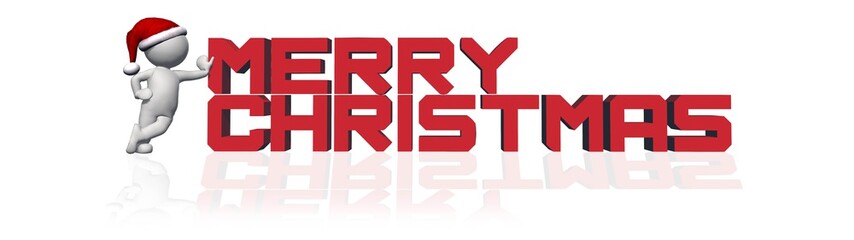 Long Christmas Banner - 3D Merry Christmas lettering with reflection and 3D people - red - isolated on white background - 3D rendering