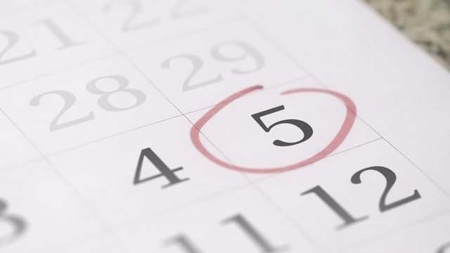Reminder mark on the fifth 5 day of a month