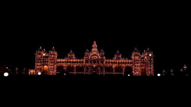 4K Hyperlapse of the Mysuru Palace lit at night