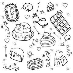 Sweet baking table. Holiday sweets. Chocolate brownies and cakes. - Vector. Vector illustration