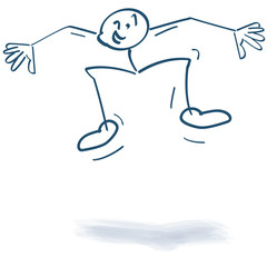 Strichmännchen macht einen Luftsprung vor Freude auf die positive Nachricht