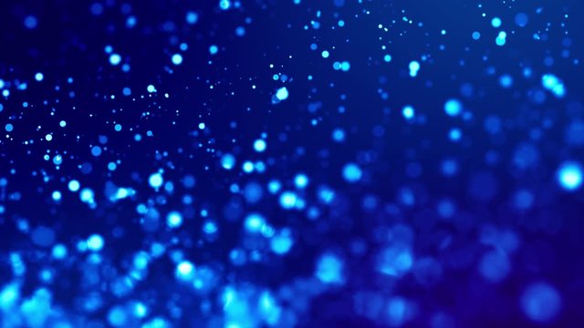 Magic blue glowing particles flow in viscous liquid and bright glisten. Science fiction. 4k 3d sci-fi background with glittering particles, depth of field and bokeh. Luma matte as alpha channel. 157