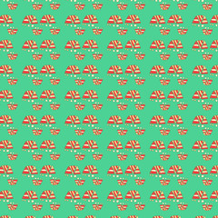 Vector seamless modern abstract mountain pattern. Red geometric shapes on green background. 