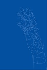 Outline human hand vector. Wire-frame style