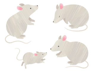 水彩風のネズミのイラストセット