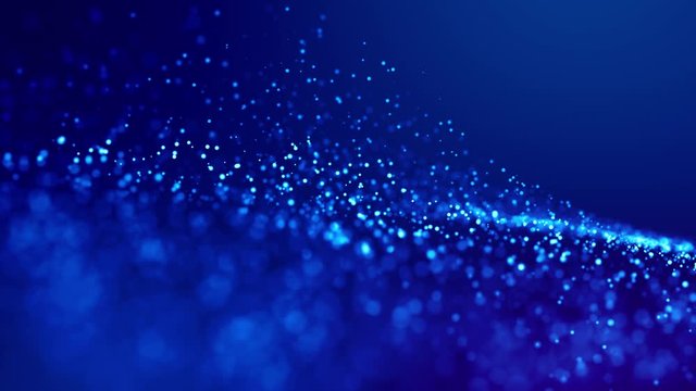 Magic blue glowing particles flow in viscous liquid and bright glisten. Science fiction. 4k 3d sci-fi background with glittering particles, depth of field and bokeh. Luma matte as alpha channel. 164