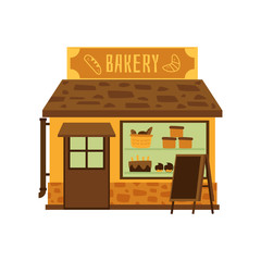 Bakery shop building facade or storefront flat vector illustration isolated.