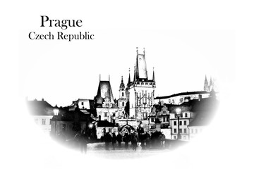 Praha, Czech Republic - Vintage travel sketch.