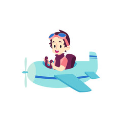 䌀栀椀氀搀 瀀椀氀漀琀 昀氀礀椀渀最 愀 戀氀甀攀 愀椀爀瀀氀愀渀攀 ⴀ 栀愀瀀瀀礀 挀愀爀琀漀漀渀 戀漀礀 猀椀琀琀椀渀最 椀渀 猀洀愀氀氀 瀀氀愀渀攀