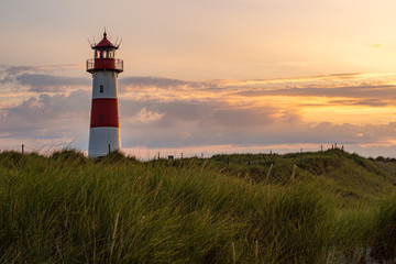 Fototapeta na wymiar The beautiful Lighthouse List-Ost on the island Sylt, Germany 