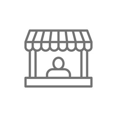 Seller behind the store counter line icon.