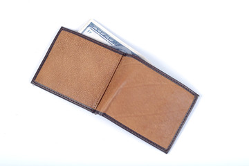 Brown leather pocket money ,financial concept.