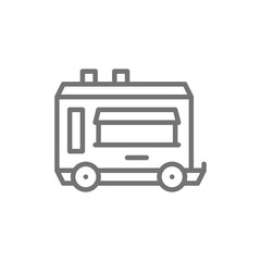 Vector mobile kitchen food trailer line icon.