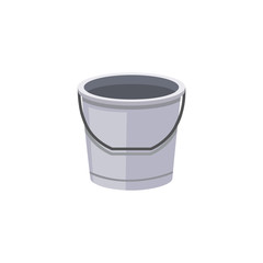 Empty gray plastic or metal water bucket or pail flat vector illustration isolated.