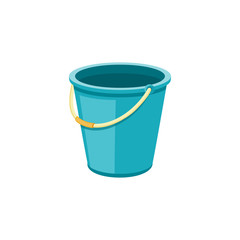 Empty blue bucket vector illustration, isolated plastic liquid container