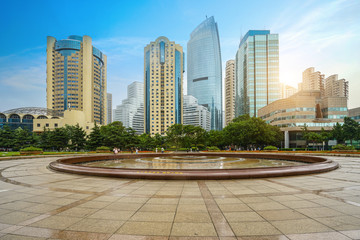 Empty floors and office buildings in the financial center, Qingdao, China