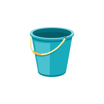 Empty Blue Bucket Vector Illustration, Isolated Plastic Liquid Container