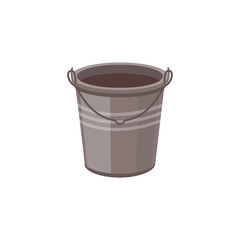 Plastic bucket with dirty unclean water flat vector illustration icon isolated.