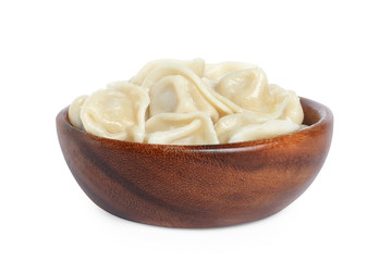 Tasty dumplings in bowl isolated on white