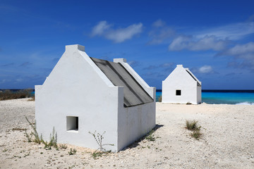 Fototapeta na wymiar White slave huts on Bonaire island