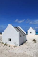 White slave huts on Bonaire island