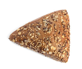 Fresh bread with different seeds on white background, top view