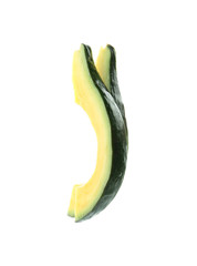 Slices of ripe avocado on white background