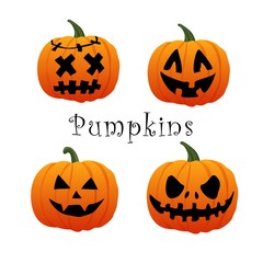 Halloween. With signature. Pumpkin. Four sinister pumpkins