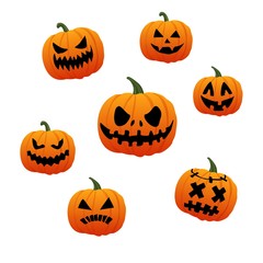 Vector illustration. Halloween Pumpkin. .Seven pumpkins with different facial expressions.