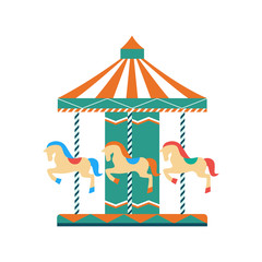Children entertainment park carousel flat vector illustration isolated.