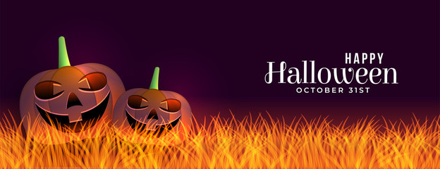 scary halloween banner with laughing pumpkins design