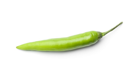 Ripe green hot chili pepper on white background, top view