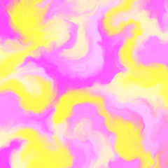 Contemporary painting. Beautiful yellow and pink waves. Hand painted image for creative design of posters, wallpapers, websites, cards, invitations. Trendy artistic style. Decorative artwork.