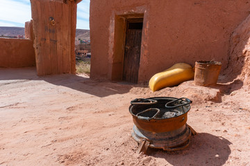Fireplace hear the clay house on the Street in The fortified town of Ait ben Haddou near Ouarzazate...