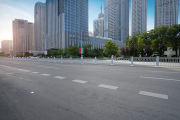 Fototapeta premium empty highway with cityscape and skyline of qingdao,China.