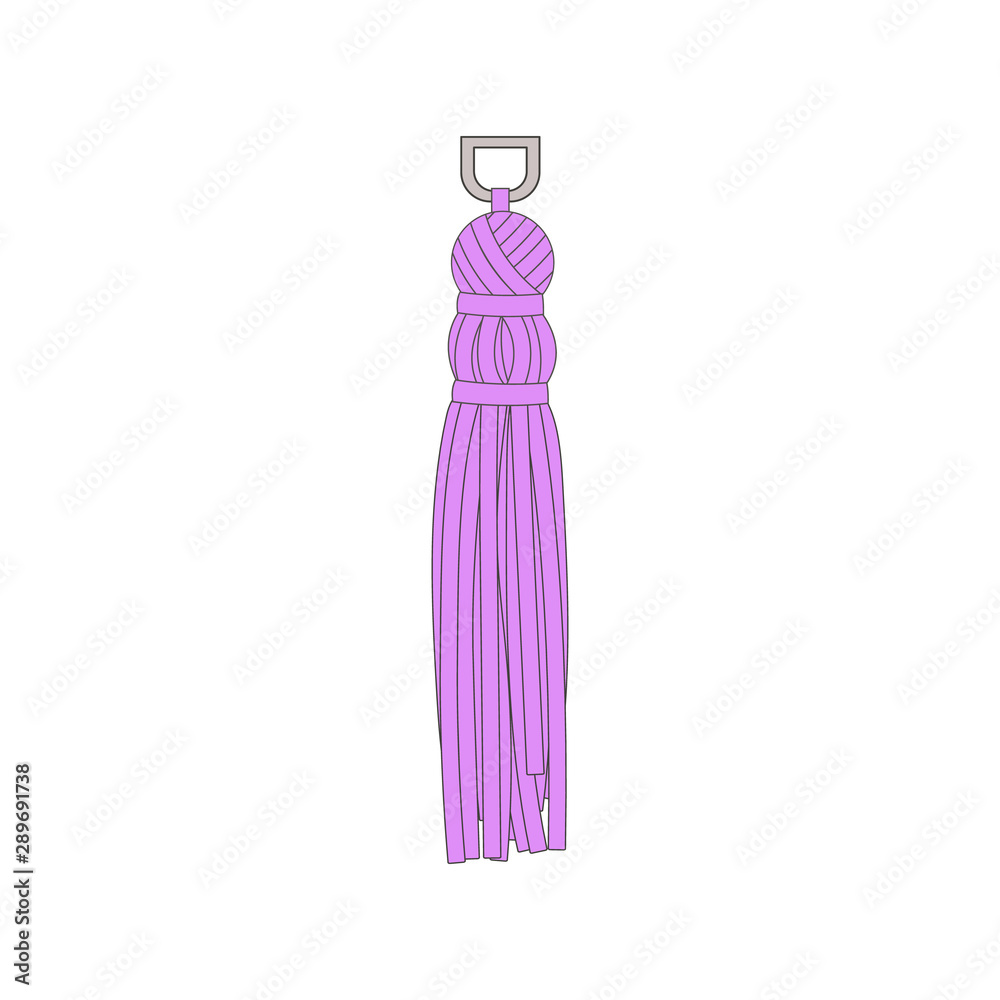 Wall mural Decorative fabric tassel from lilac thread doodle cartoon vector illustration isolated. - Wall murals