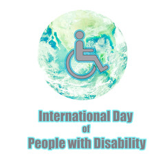 Disability sign symbol of human on wheelchair on world planet earth for International Day of People with Disability on December 3.Element of the image furnished by NASA.