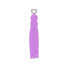 Decorative fabric tassel from lilac thread doodle cartoon vector illustration isolated.