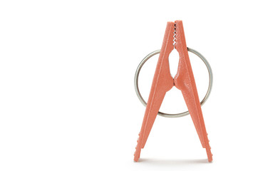 Plastic clothespin isolated on white background. Clothespins on a clothes line.