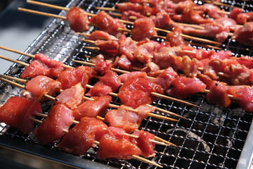 barbecue sticks on a hibachi grill