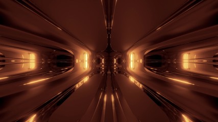 futuristic golden alien style space ship tunnel corridor 3d rendering wallpaper background