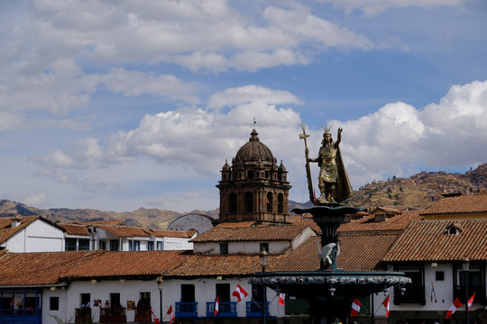 Peru Cusco Plaza de Armas Statue of Pachacuti Cusi Yupanqui