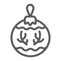 Christmas tree ball line icon, party and new year, glass toy sign, vector graphics, a linear pattern on a white background.