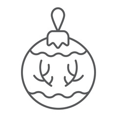 Christmas tree ball thin line icon, party and new year, glass toy sign, vector graphics, a linear pattern on a white background.