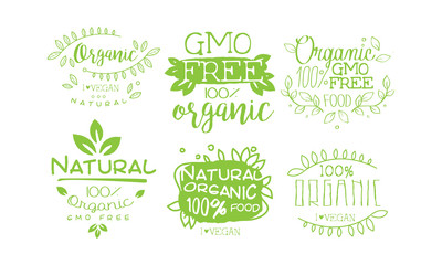 Natural Organic Fresh Food Labels Set, Gmo Free, Vegan Product Vector Illustration