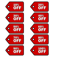 Red sales icon for product price reduction illustration.